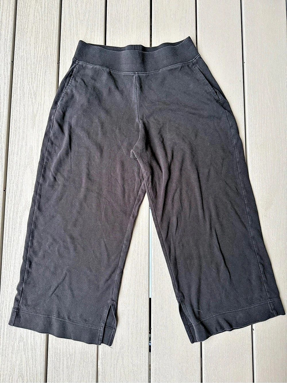 PACT Airplane Wide Leg Pants L Black Organic Cotton Split Hem